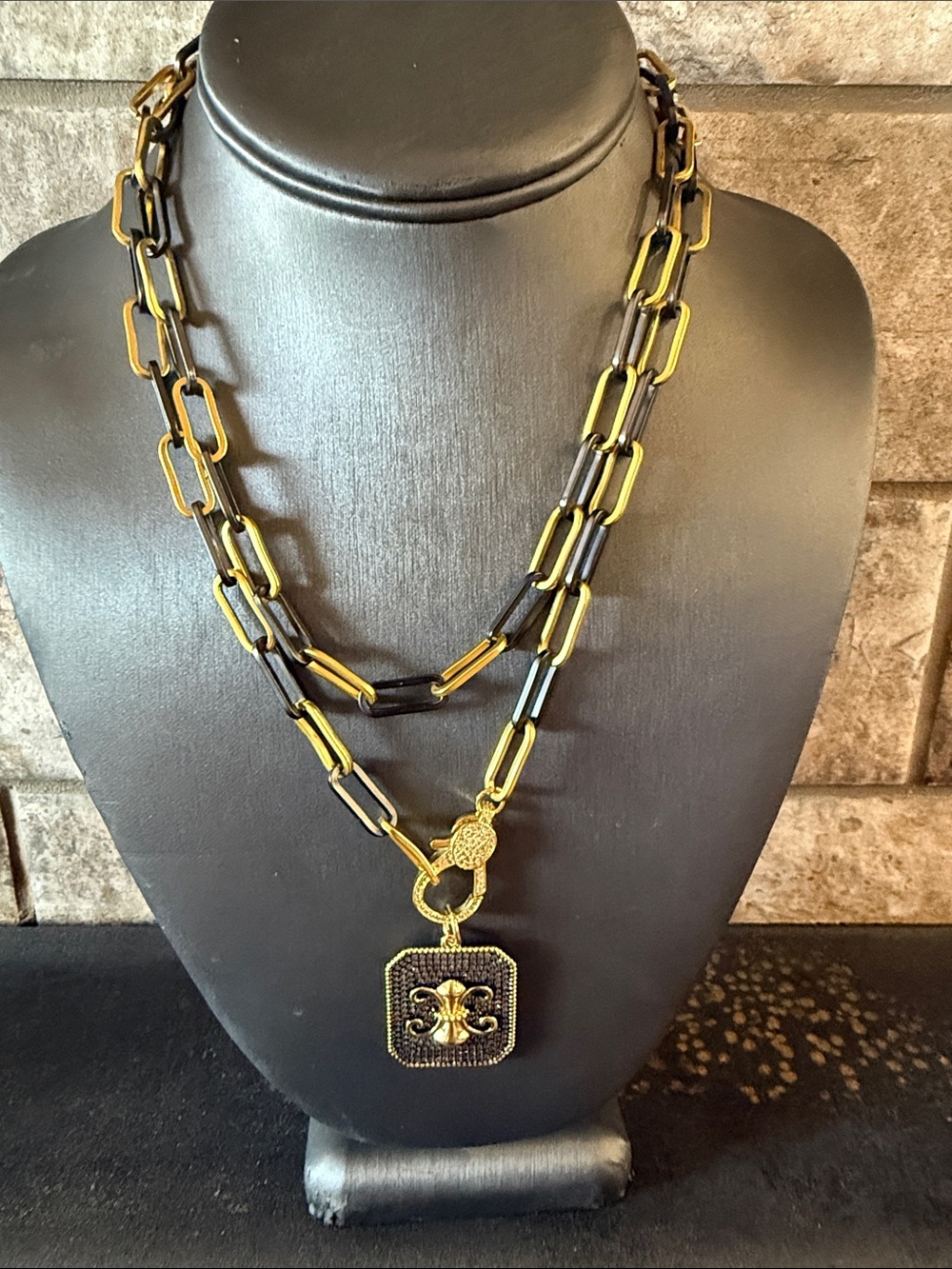 Freida Rothman Gold and Black 36 inch Necklace